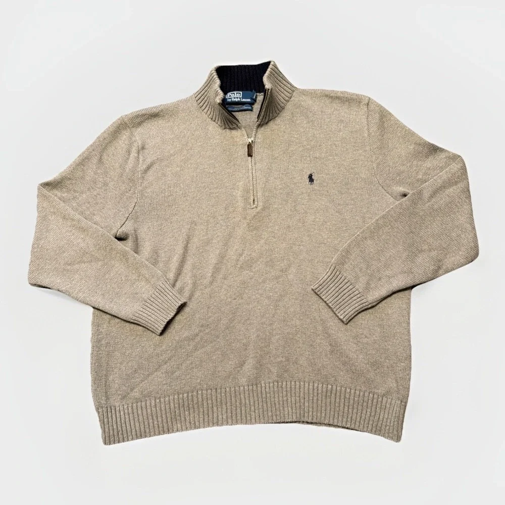 Polo‎ by Ralph Lauren Men's Pullover Quarter Zip Cotton Knit Gray XXL